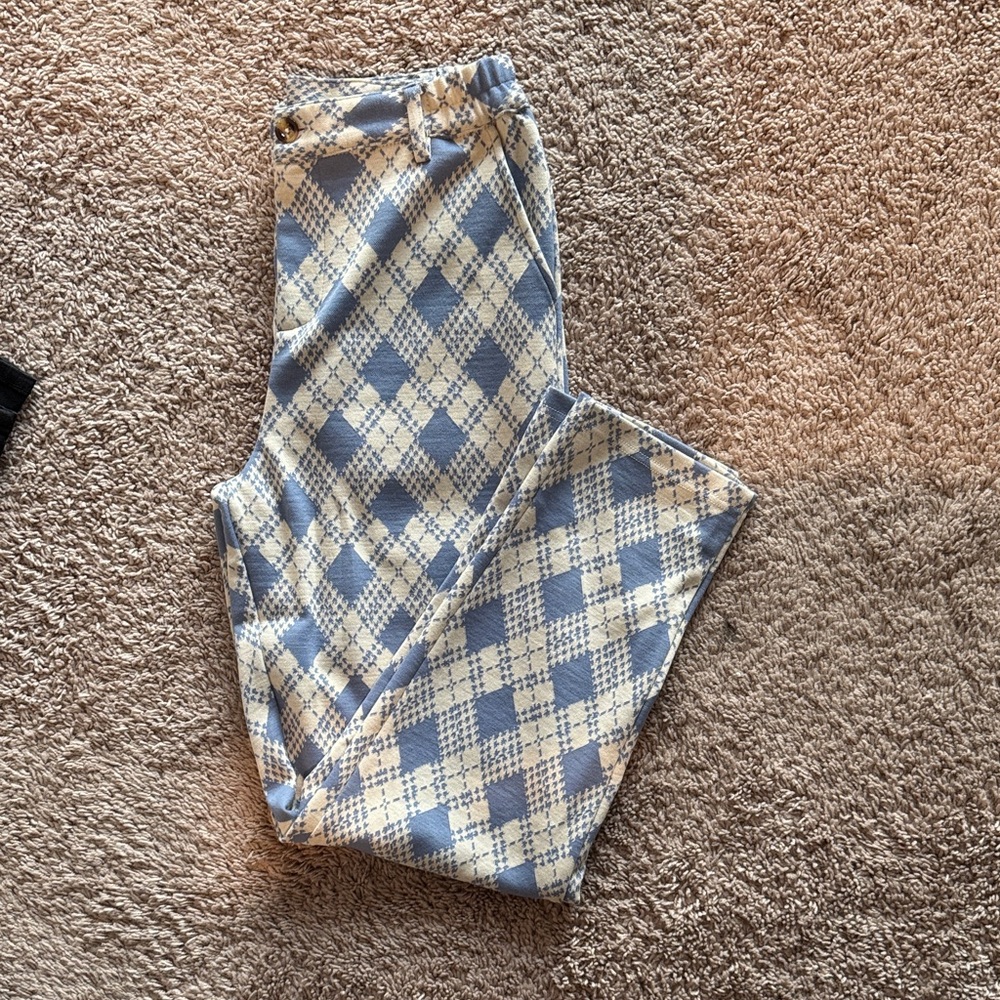 Blue and Cream Plaid Women's Pants